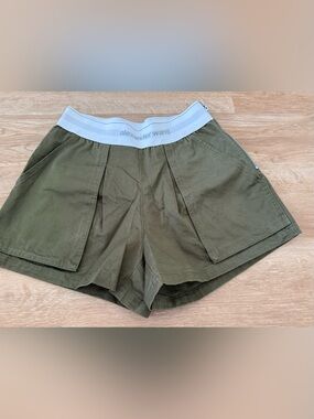 Alexander Wang Olive Green Branded-Waist Utility Shorts